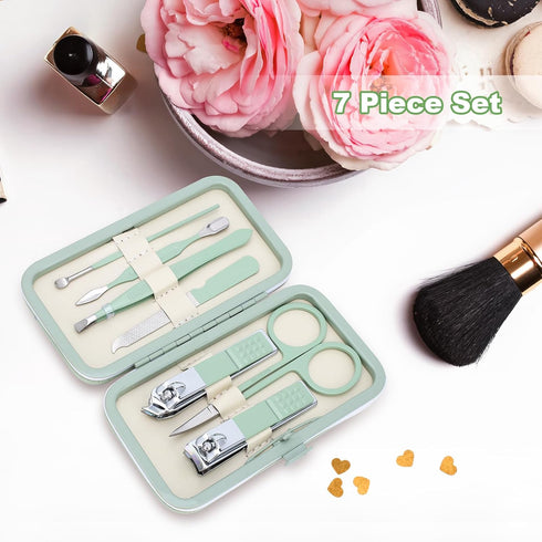 Manicure Set for Fathers Gifts, Stainless Steel Nail Care Set, 7 in 1 Grooming Tool Kit for Men