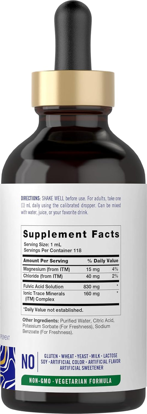 Carlyle Fulvic Acid Drops 4 fl oz | Liquid Trace Minerals | Ionic Supplement | Vegetarian, Non-GMO & Gluten Free | by Vital Trace