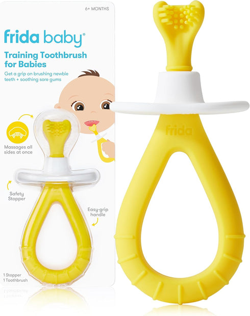 Frida Baby Training Toothbrush for Babies, Soft Silicone Bristles, Yellow