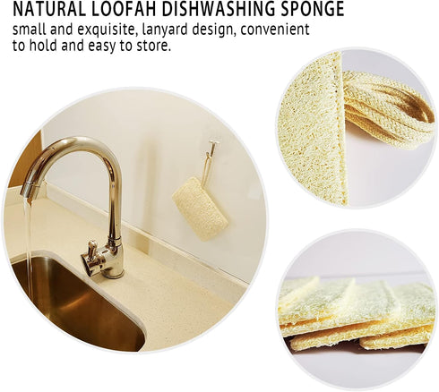 Natural Loofah Kitchen Dish Sponges Scrubber (6 Pack), Non-Scratch Eco-Friendly Plant Fiber Biodegradable Loofah Sponges