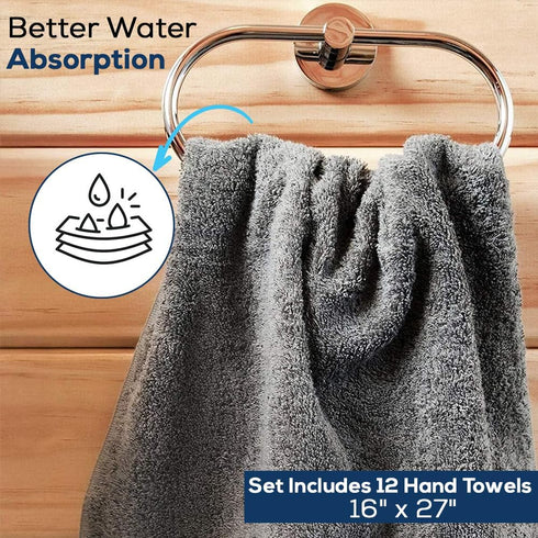 SIMPLI-MAGIC Hand Towels, Gray, 12 Count
