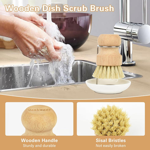 Qaskwaer Set 3 Set Wooden Dish Brushes, Dish Scrubber Brushs for Cleaning Dishes, Kitchen Wooden Cleaning Dsihes