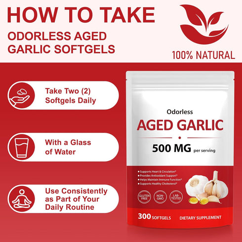 NIFEISHI (300 Count) 500mg 2-Year Aged Garlic Extract Capsules, Odorless, Garlic Supplement, Matured for Overall