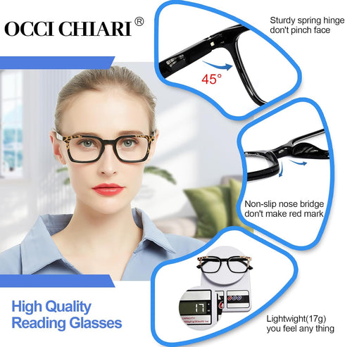 OCCI CHIARI 5.0 Reading Glasses for Women, Designer High Power Readers (4.0 to 3.5)
