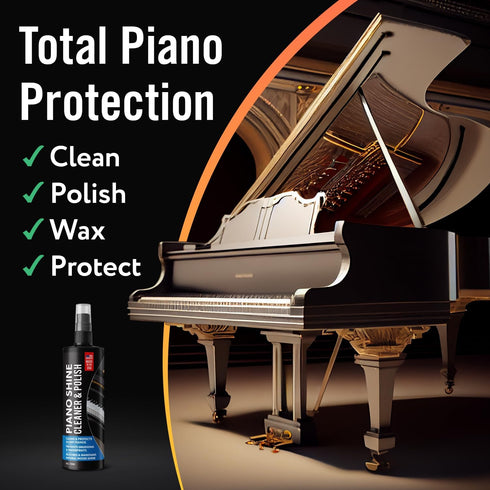 Piano Shine Polish & Cleaner 8 oz - Clean, Polish, Wax & Protect Glossy Pianos, UV Protectant