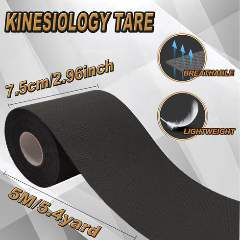 Tape,2Roll Tape,|3in 5.5yd|Medical Kinesiology Waterproof Muscle Support Adhesive Sport x Grade Cotton Elastic Athletic