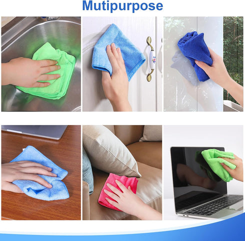 ovwo 12Pcs Premium Microfiber Cleaning Cloth, Highly Absorbent Household Cleaning Supplies - for Kitchen Towels, Dish