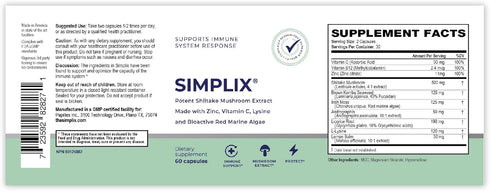 Simplix Natural Supplement for Immune System Support, 60 Veggie Capsules with Researched Mushroom & Seaweed