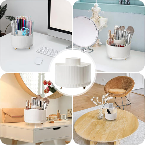 360 Rotating Makeup Brush Holder Organizer, 5 Slot Makeup Organizer for Vanity, White