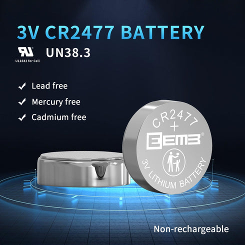 EEMB 5 Pack CR2477 3V Lithium Button Coin Cell Batteries for Electronic Candle, Remote Control, Smart Devices