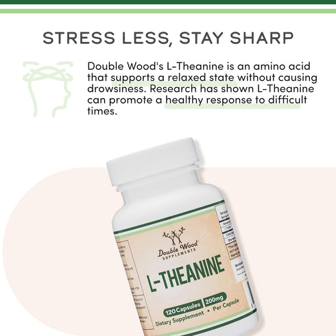 L-Theanine Supplement 200mg, 120 Capsules (Soy Free, Gluten Free, Non-GMO, Third Party Tested) with Magnesium