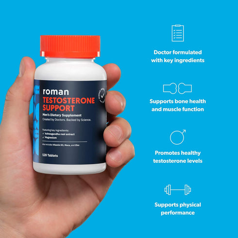 ROMAN Testosterone Support Supplement with Ashwagandha & Magnesium, 120 Tablets - Daily Nutritional Support