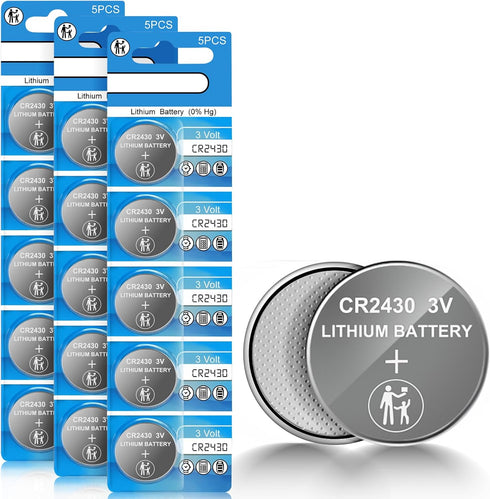 CR2430 Battery, 3V Lithium Coin Battery, 15 Count Pack for Remote Controls, Key Fobs, and Watches