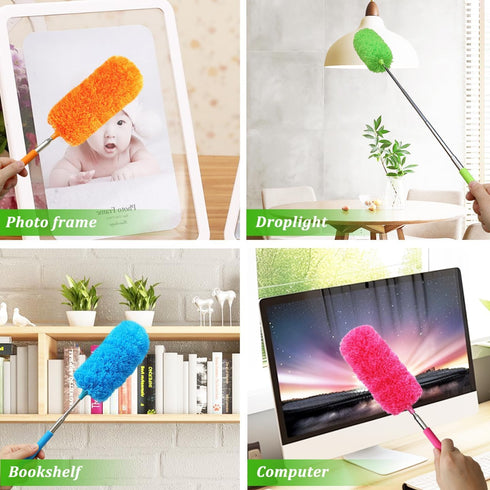 4 Pcs Washable Microfiber Feather Duster - Extendable Pole and Bendable Head for Cleaning