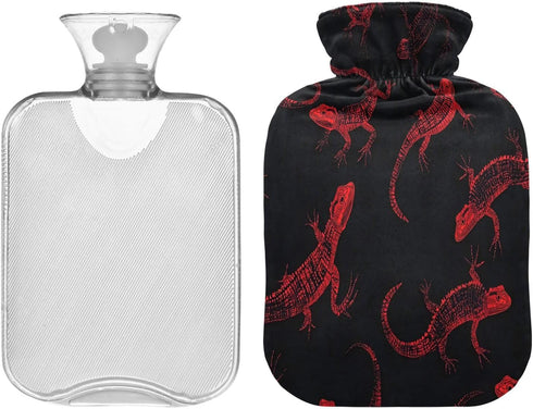 miaozhen Black and Red Halloween Evil Geckoes Cute hot Water Bottle with Soft