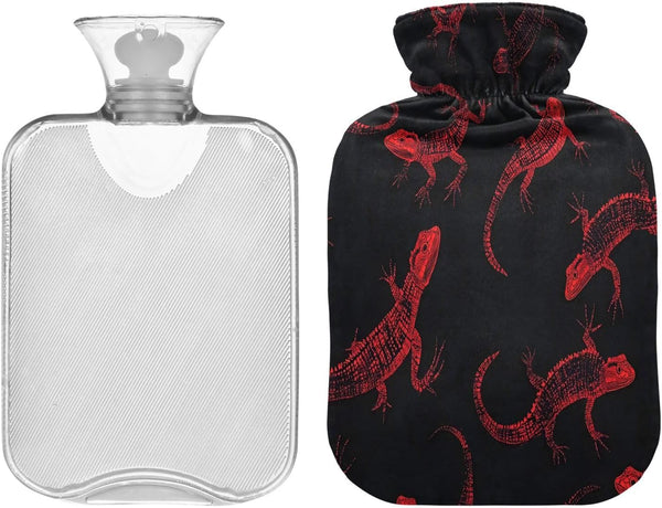 miaozhen Black and Red Halloween Evil Geckoes Cute hot Water Bottle with Soft