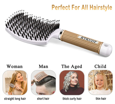 KTKUDY Detangling Hair Brush, Boar Bristle & Tangle-Free Design for Kids, Women, and Men, Smooth Pain-Free Styling,