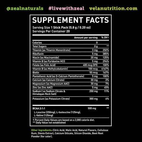 Enhanced Electrolyte Powder Stick Packs (Strawberry Kiwi | 20 Packets) with BCAAs +B-Vitamins for Hydration