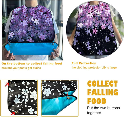 VOPHIA Washable Adult Bibs for Women - Reusable Waterproof Clothing Protector with Crumb Catcher