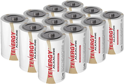 Tenergy 12 Pack D Alkaline LR20 Batteries, High Performance Non-Rechargeable for Electronics