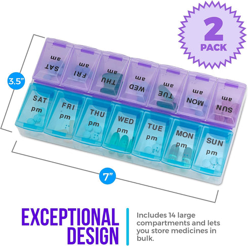 Pack 2 MEDca Weekly Pill Organizer, Twice-a-Day