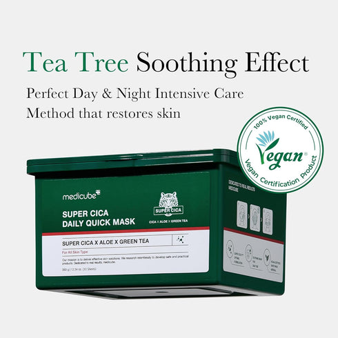 Medicube Super Cica Daily Quick Facial Masks - 30 Sheets - 60-Second Soothing Mask with 88% Cica, Vegan