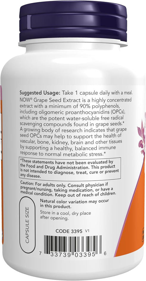 NOW Grape Seed Extract, Maximum Strength 500 mg - 90 Veg Capsules