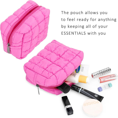 E-Tree Cute Makeup Bag - Quilted Cosmetic Pouch for Purse, Toiletry Zipper Pouch, Checkered Travel Case