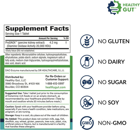 Healthy Gut HistaHarmony, Delayed Release DAO Histamine Support Enzyme, 60 Servings