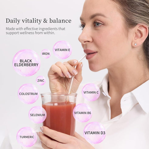 ImmuniGlow, 1000mg 1000mg Immunity (15 Packets) Secret Forest Vitamin C, Black Elderberry, Probiotics, Colostrum