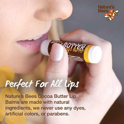 Nature's Bees Cocoa Butter Lip Balm Moisturizer, 24 Pack with 4 Flavors, 0.15 oz Each