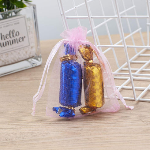 100PCS Pink Organza Bags, 2x3 Inch Sheer Drawstring Gift Pouches for Jewelry, Wedding, Party, Christmas Favor