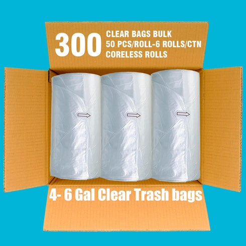 4-6 Gallon Trash Bags, 300 Count Bulk, Clear Plastic Recycling Bags, Multi-purpose Garbage Bags for Business Home Bathroom Kitchen Commercial and Industrial by BEIDOU-PAC