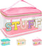 Chenille Letter Clear Makeup Bags Stuff Pouch, Preppy Zipper Makeup Bag with Handle, Transparent Waterproof Storage