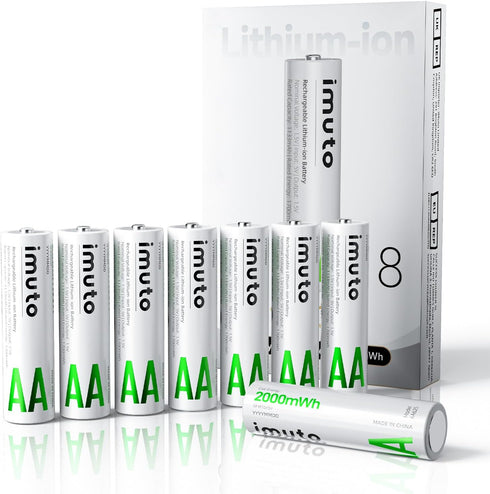 imuto Rechargeable aa Batteries, 2000mWh aa Lithium Batteries 8 Pack, 1.5V 2A Output
