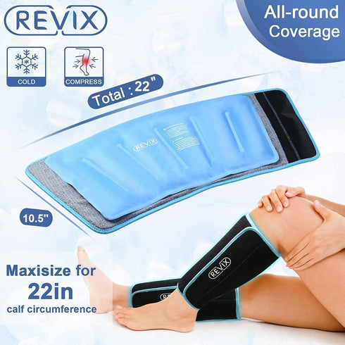 REVIX XL Shin Splint Ice Pack for Injuries, Reusable Gel Cold Pack for Calf Leg Pain Relief (Set of 2)