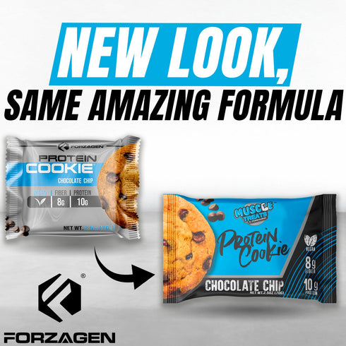 Forzagen Vegan Protein Cookies 12-Pack - Chocolate Chip Flavor, Low Carb Protein Treats, Healthy Snacks, 10g Protein