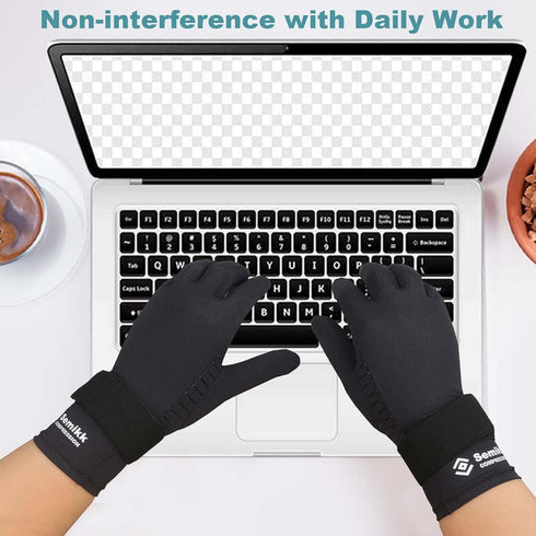 Copper Arthritis Gloves, Adjustable Wrist Strap Full Finger Compression Gloves for Pain Relief