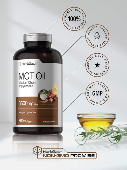 Horbaeach Keto MCT Oil Capsules 3600mg | 300 Softgels | Coconut Oil Pills, Non-GMO and Gluten Free