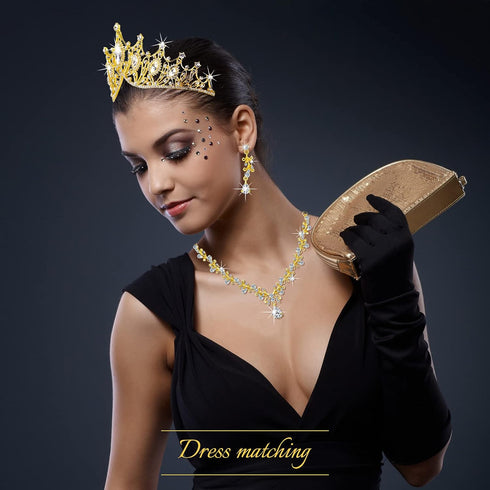 Hicarer 3 Pieces Baroque Queen Crown Set, Crystal Tiara Earrings Necklace for Women Bridal Jewelry