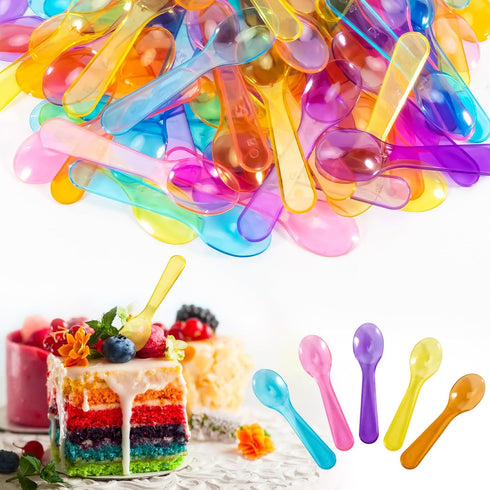 Mini Spoons - 100PCS Disposable Dessert Spoons, Plastic Cutlery for Ice Cream, Cake, Jelly, Pie, Yogurt, Party
