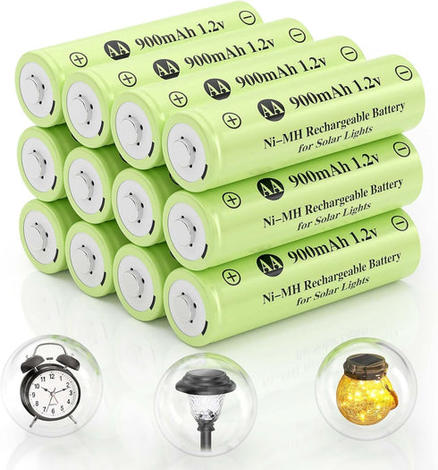 AA 1.2V Ni-MH Rechargeable Battery, Double A 900mAh Pre-Charged for Garden Landscaping Outdoor Solar Lights (12 Pack)