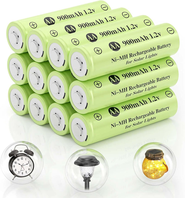 AA 1.2V Ni-MH Rechargeable Battery, Double A 900mAh Pre-Charged for Garden Landscaping Outdoor Solar Lights (12 Pack)