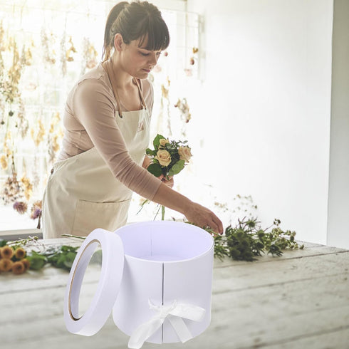 Packaging NIYANGLE Double-layer Flower Box for Fresh Flower Arrangement, White Single Piece Bouquet Display and Case