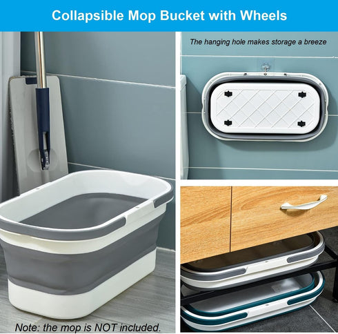 Collapsible Plastic Mop Bucket - 12L (3.17 Gallon) Foldable Mop Bucket with Handle for House Cleaning, Car Washing