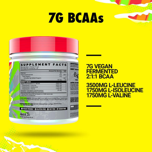 GHOST BCAA Powder Amino Acids Supplement, Lemon Crush - Sugar-Free, 30 Servings, 7G BCAA