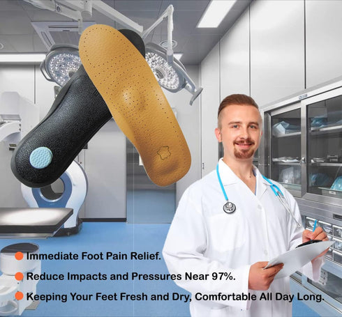 Thin Leather Insoles for Men, Arch Support for Pain Relief from Heel Spurs and Plantar Fasciitis, Brown, Women's