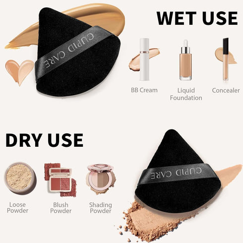 6 Pcs Triangle Powder Puff with 2 Travel Cases, Velour Makeup Puffs for Loose Powder and Foundation Blending