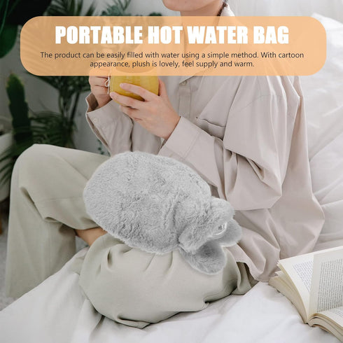 LUOZZY 300ML Cartoon Hot Water Bottle with Cover Plush Bunny Winter Water Bag for Pain Relief Cramps Bed Warmer Hot
