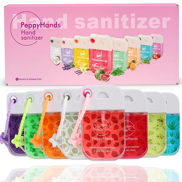 PeppyHands 8 Pcs Hydrating Hand Sanitizer Spray, 8 Scents, 10.8 FL. OZ. Portable